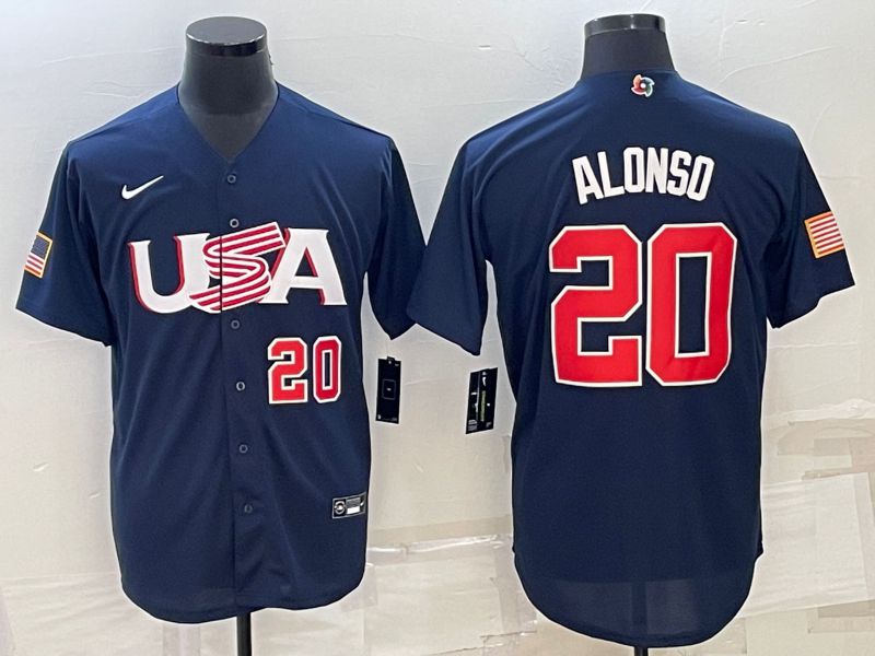 Men 2023 World Cub USA 20 Alonso Blue Nike MLB Jersey